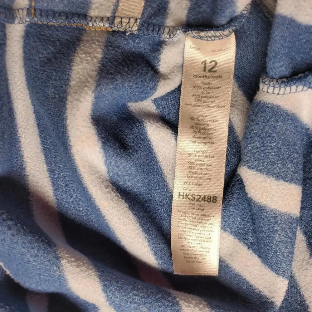 Carter's Size 12m Fleece Footed Pajamas Blue Striped Moose